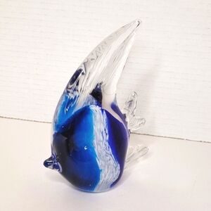 Beautiful Handblown Art Glass Fish Blue and White Accents